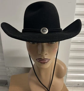 Scala Western Cowboy Hat Black Wool Medium M Sun Badge Handmade USA - Picture 1 of 9