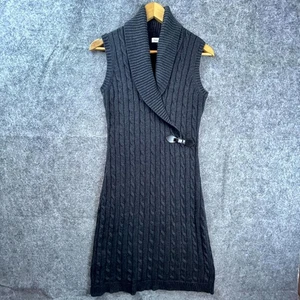 Calvin Klein Sweater Dress Women Medium Black Cable Knit Shawl Collar Sleeveless - Picture 1 of 7