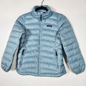 Patagonia Down Youth Girls Medium Long Sleeve Full Zip Blue Puffer Jacket - Picture 1 of 13