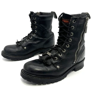 Harley-Davidson Womens Size 10 Black Leather Lace-up Side Zip Boots 82041 - Picture 1 of 6