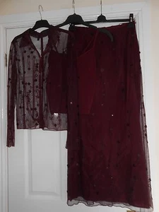 Wine Three Piece Maxi Outfit with Sequined Flowers Size 12 - Picture 1 of 12