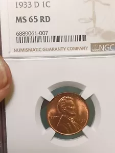 1933-D NGC MS 65RD Lincoln Wheat Cent Full Strike and red color - Picture 1 of 3