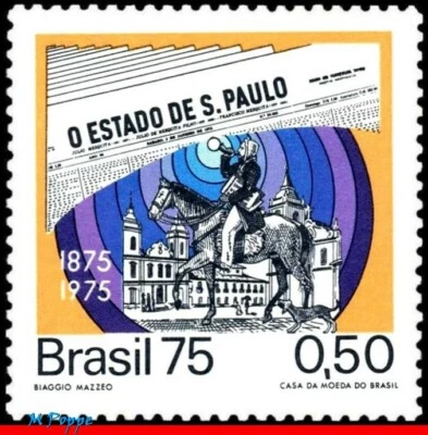 1375 BRASIL 1975 'O ESTADO DE SAO PAULO', PERIÓDICOS, PERIODISMO, CABALLO, MNH Foto 1 de 2
