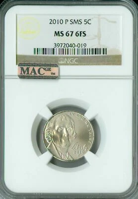 2010 P JEFFERSON NICKEL NGC MS67 PQ SMS RARE MAC SPOTLESS *  - Image 1 of 4