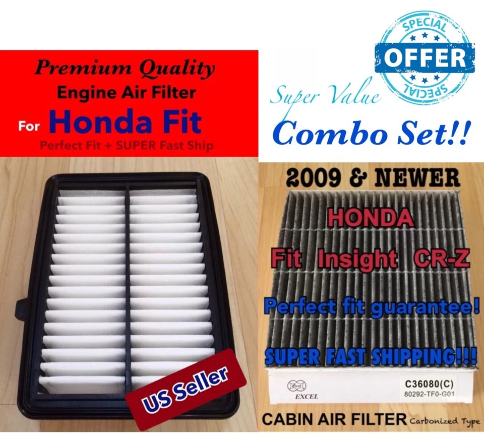 Filtro de aire de cabina + motor carbonizado para Honda Fit 2015-2016 ¡Juego de 2 piezas! Foto 1 de 1