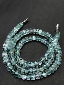 Aquamarine Faceted Rondelles Beads 16 Inches 925 Sterling Silver Necklace, 5-6mm - Picture 1 of 4