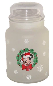 Tarro de caramelo de vidrio de Navidad Disney Mickey Mouse vacaciones Santa copos de nieve esmerilados - Imagen 1 de 2