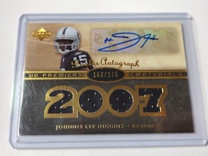 2007 UD Premier Johnnie Lee Higgins Blue Rookie Jersey Auto RC /175 Raiders