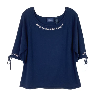 Vintage Crazy Horse Liz Claiborne Embroidered Sweater Size L Blue Short Sleeve - Image 1 of 4