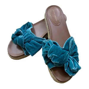 Zara Samtschleife Sandalen Rutschen Espadrilles 39 blaugrün offene Zehenpartie Boho klassisch - Bild 1 von 9