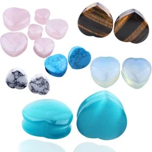 1 Pair Precious Stone Ear Plug Gauge Love Heart Double Flare Saddle Flesh Tunnel - Picture 1 of 11