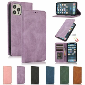 For iPhone 14 13 12 16e 15 Pro Max Magnetic Case Leather Flip Wallet Card Cover - Picture 1 of 54
