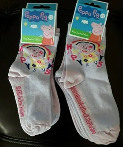 Peppa Pig 2 Pack Kids Socks Rainbow Happy Days Lilac & Pink or Blue Grey George - Picture 1 of 11