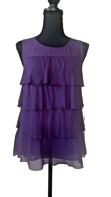 Camiseta sin mangas para mujer J Crew 100 % seda sin mangas con volantes forrada en capas púrpura 0 Foto 1 de 4