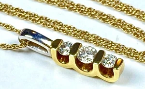 14K Gold 3-Diamond Pendant Necklace - 1.25g / 18" - Picture 1 of 14