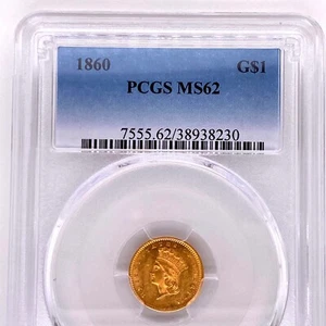 1860 $1 One Dollar Gold Coin PCGS MS62 - Picture 1 of 6