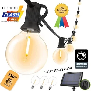 150 Fuß 4 Modi Solar Außen Schnur Lichter G40 LED Lampe Birne für Balkon Garten - Bild 1 von 17