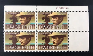 1975 DW Griffith Movie Maker 10 Cent 10c Stamp Block of 4 Scott #1555 - Picture 1 of 5