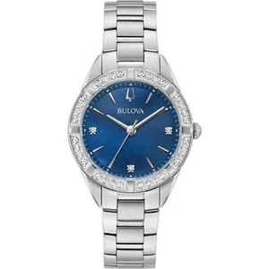 Neu Bulova blaues Zifferblatt Saphirglas Edelstahl Damen Diamant Uhr 700 $ W29 - Bild 1 von 3