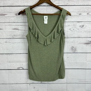 CAbi Wink Tank Top Shirt Womens Small Green Striped Sleeveless Ruffle 6143 - Picture 1 of 12