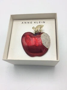 Anne Klein gold tone Bitten apple & enamel pin AK3A - Picture 1 of 6