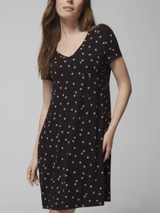 Soma Cool Nights S L XL Short Sleeve V Neck Sleepshirt Plumeria Dot Black - Picture 1 of 1