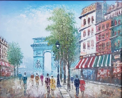 Pintura al óleo enmarcada Caroline Burnett calle francesa Les Champs-Elysees 20 x 16  Foto 1 de 4