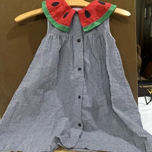 Blue Seersucker Dress With Watermelon Collar By Samara Size 6x - Picture 1 of 5