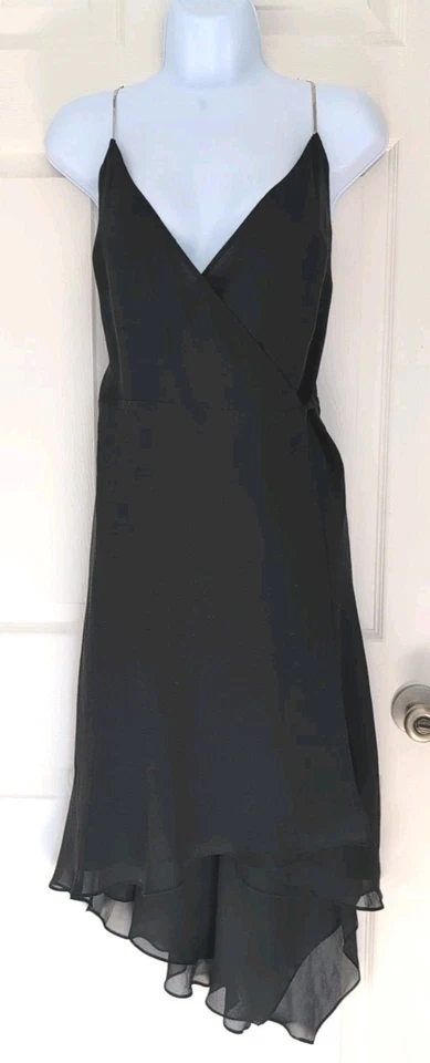 Vestido Express Negro Alto Alto Envolvente de Gasa Correas de Metal Talla Mediana Y2K Capricho * Foto 1 de 4