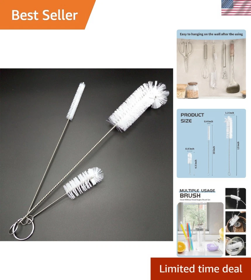 Set of Bottle Cleaning Brushes 3pcs Kitchen Nylon Multifunction Clean Brush Home