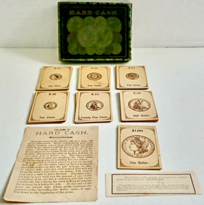 Raramente visto antico 1889 HARD CASH GAME MILTON BRADLEY raffigurante monete anni 1860-70 - Foto 1 di 22
