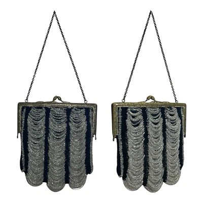 Antiguo bolso de mano Art Deco de los años 20 hecho a mano pequeño con cuentas bolso de noche bolso sin asas con solapa Foto 1 de 4