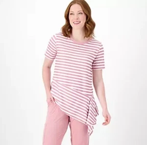 Cuddl Duds Flexwear Shirt mit asymmetrischem Saum Mauve Streifen XS A586762 - Bild 1 von 8