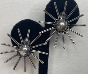 Pendientes Clip Vintage Modernista Gustav Hauber 835 Plata Sunburst Starburst MCM - Imagen 1 de 13