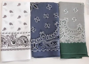 3 NWOT Bandana Scarves Fashion Colors White-Grey & Dark Green With Dove Grey - Picture 1 of 4