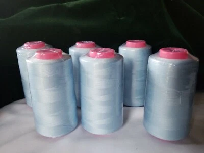 Lot of 6 Light Blue Sewing Machine Thread Spools – 6000 Yards Each High Quality - Image 1 of 3