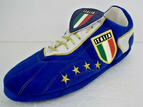 Sloffie Italia Plush Soccer Shoe Blue Large 44.4 cm's (17 1/2 Inches) Long EUC Cover