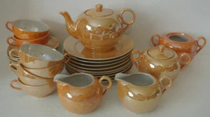 29pc Vintage LOT Japan ORANGE Luster Lustre Iridescent Teapot Plate Teacup Set - Picture 1 of 11