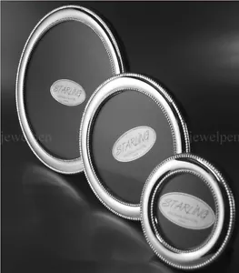 9x9CM CLASSIC ROUND PEARL EDGE PHOTO FRAME - SOLID 925 STERLING SILVER (V2) - Picture 1 of 6