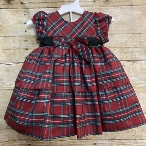 Baby Girl Christmas Dress 9M Cherokee Plaid Tiered Bow Holiday Thanksgiving