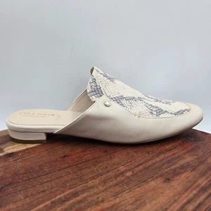 Cole Haan Mule Shoes Women's 7.5B Beige Leather Snake Slip On Flats Loafers - Picture 1 of 13