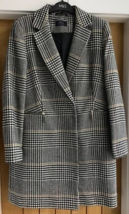 M&S COLLECTION Women’s Checked Pea Coat With Wool Mix UK 12 EU 40 Black/Beige - Picture 1 of 14