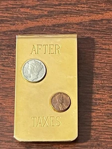 New gold tone metal money clip After Taxes Liberty head & Penny miniature coins - Picture 1 of 3