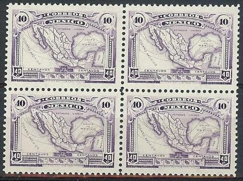 Mexico 1923 Sc# 647 Map of Mexico block 4 MNH Cover