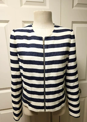 Karl Lagerfeld~~Chaqueta Paris Balance-Stripe~~Cremallera~~Azul marino y marfil~~Talla 12 Foto 1 de 4