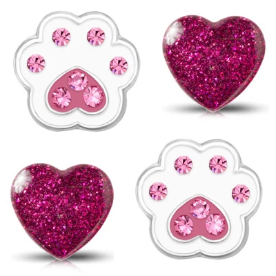 2x Kinder Mädchen Ohrstecker echt 925 Silber Pfote Herz klein Edelstahl Ohrringe - Bild 1 von 4