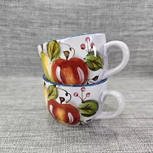 Pair of Hand Painted Black Forest Fruits Heritage Mint Jumbo Coffee Mugs 20oz - Picture 1 of 7