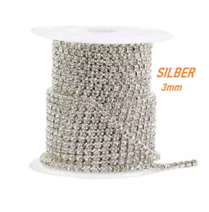 1 METER Strasssteine Kette Borte 3mm Silber Elagante Dekoband Glitzerband - Bild 1 von 2