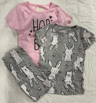 CARTERS GIRLS HOP TO BED 3 PIECE SET PAJAMA (PINK/GRAY 4T)NWT - Image 1 of 4