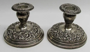 Pair S Kirk & Son REPOUSSE Weighted Sterling Silver Taller CANDLE HOLDERS Rare! - Picture 1 of 2